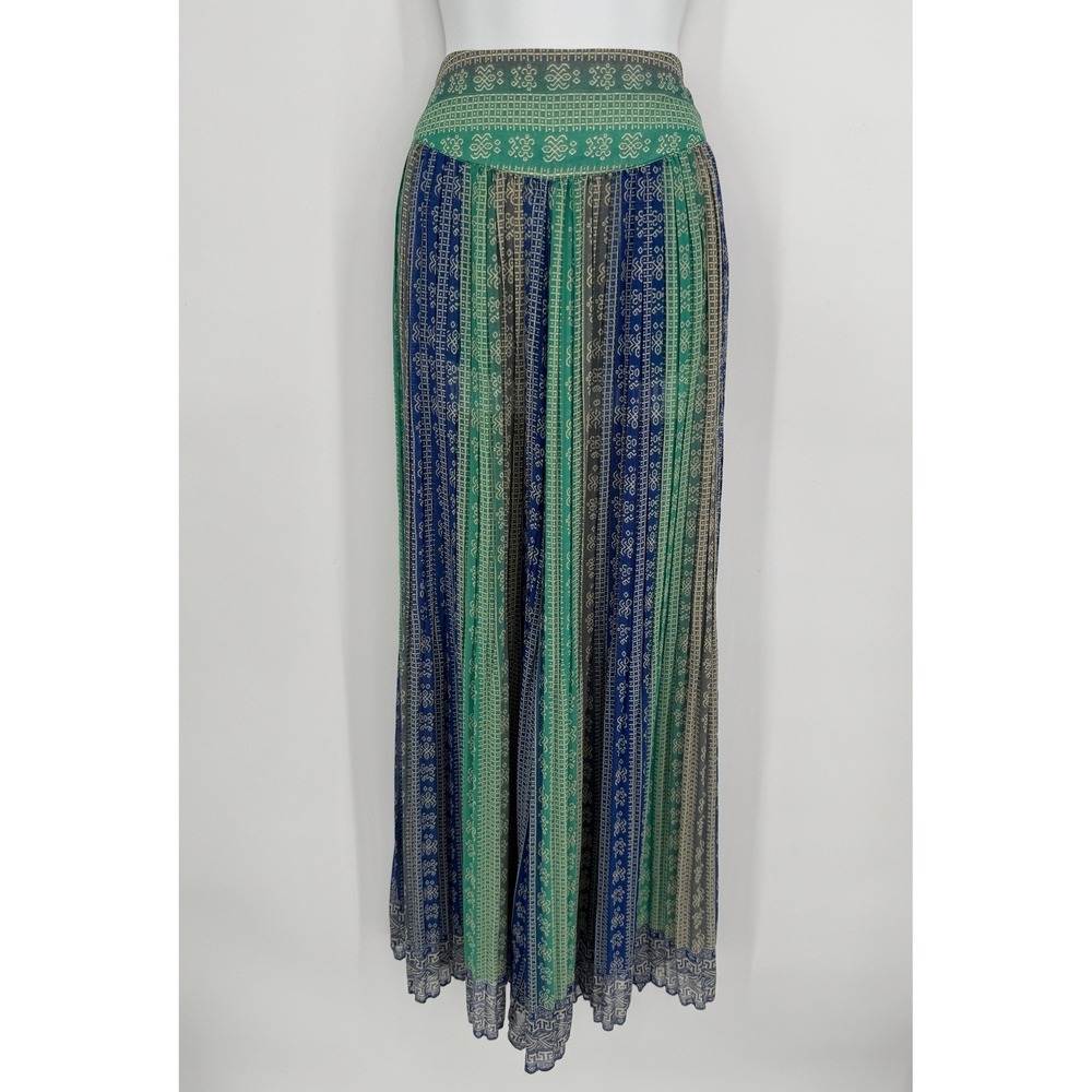 Free People Palazzo Pants Small Blue Green Geometric Boho Festival Wide Leg